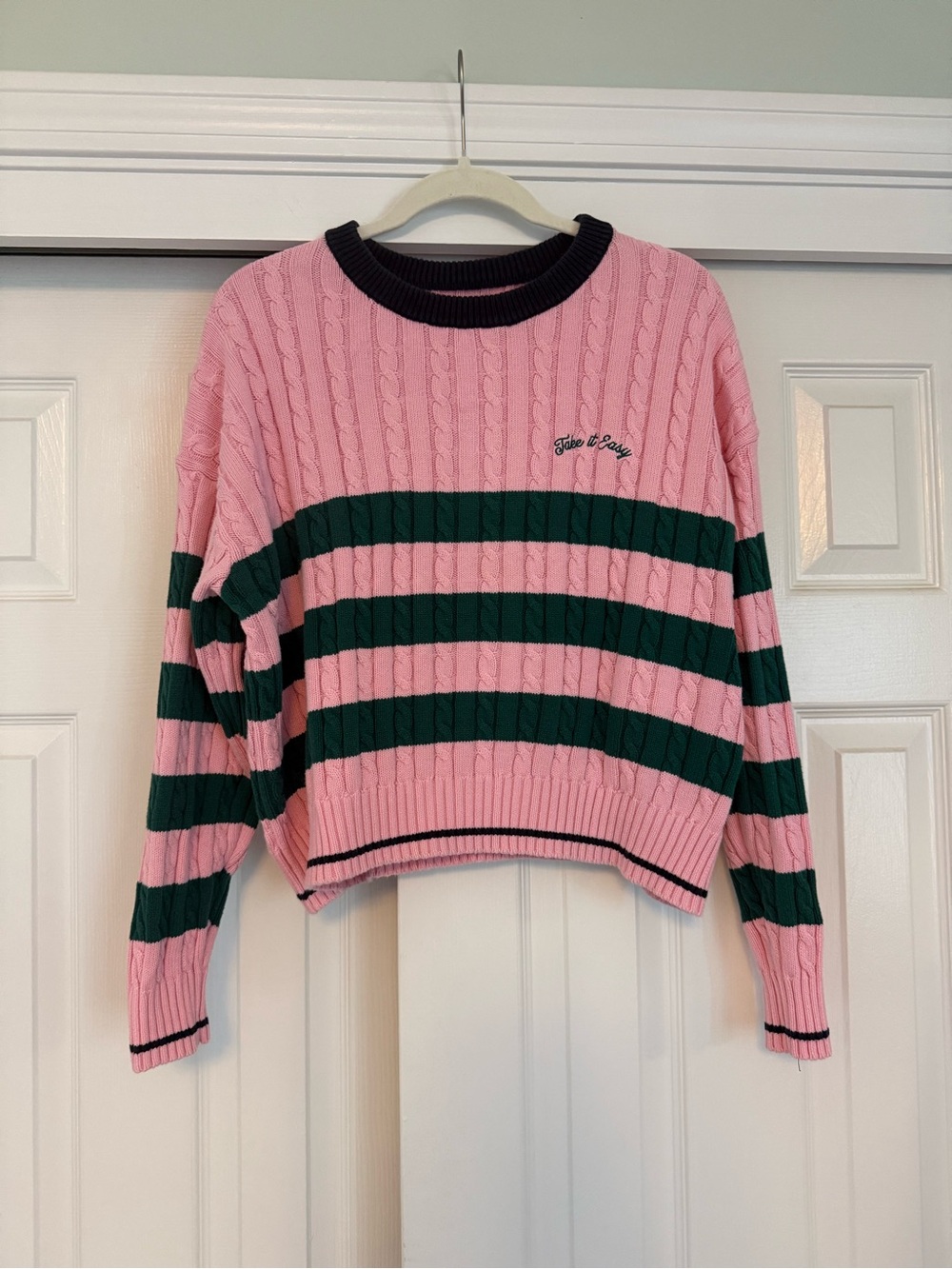 Pink & Green Cable Knit Golf Sweater